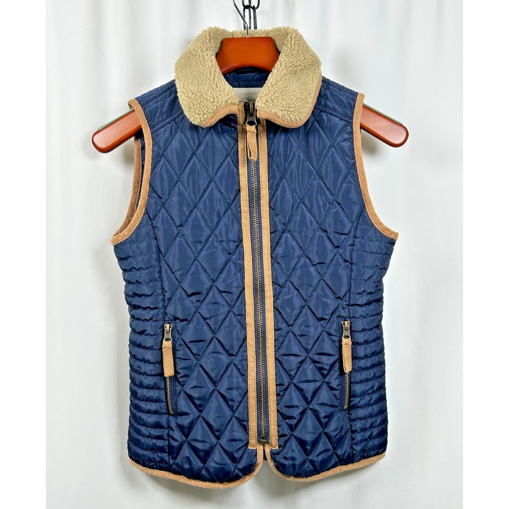 Copper Key Girl's 14/16 Zip Up Quilted Puffer Vest‎ Blue w Tan Accents, Pockets